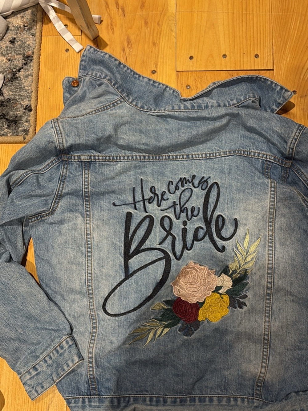 Denim 'Here Comes the Bride' Embroidered Jacket - Light Blue